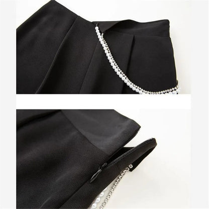 Pearl Rhinestone Black High Waist Pants