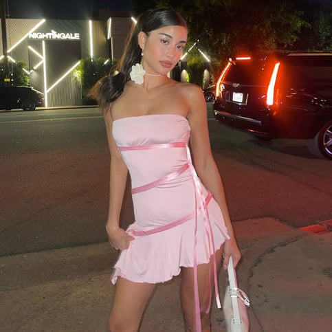 Pink Ribbon Ruffle Strapless Dress