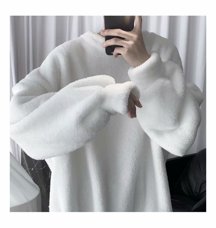 Faux Fluffy Lamb Crew Neck Sweater