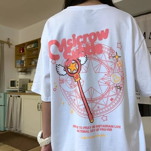 Cute Sakura Card Captor Anime Short Sleeve Shirt Summer Aesthetic Casual E-Girl Kawaii Korean Japanese Harajuku