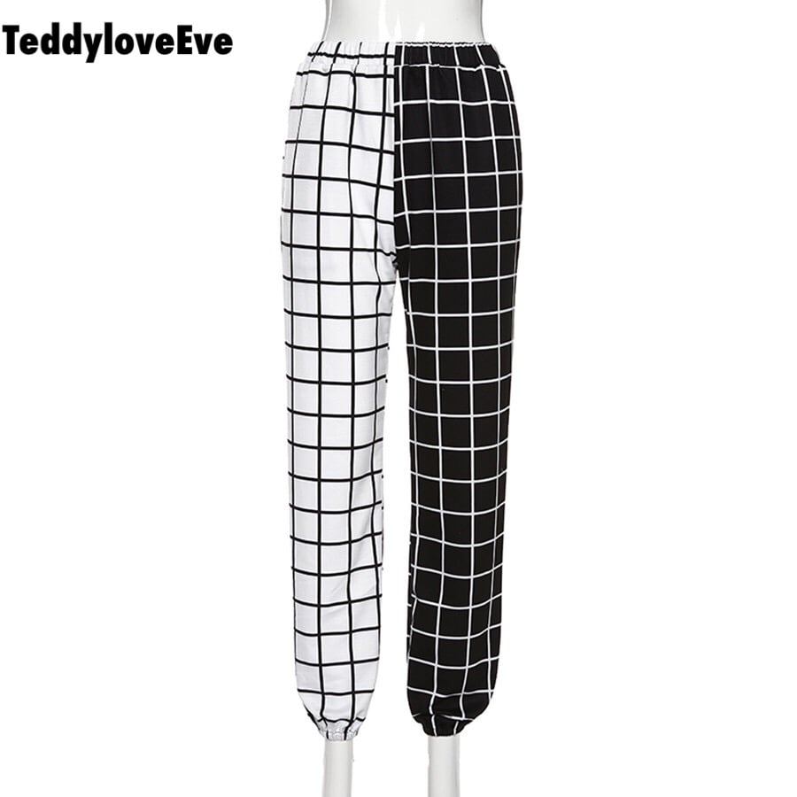Cute Contrast Cargo Pant Loose Waist Plaid Checkered Trouser Jogger E-Girl Kawaii Korean Japanese Harajuku Chinese Retro Streetwear Aesthetic