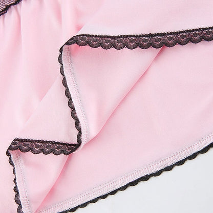 Cute 90s Light Pink Lace Sleeveless Ruffle Frill Tie Up Crop Top Camisole Tank Shirt Summer Party E-Girl Kawaii Korean Japanese Harajuku Streetwear