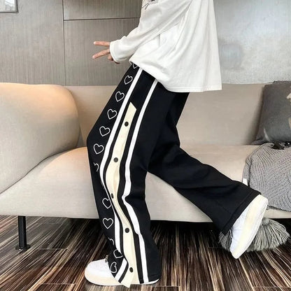 Oversized Heart Loose Split Baggy Trousers