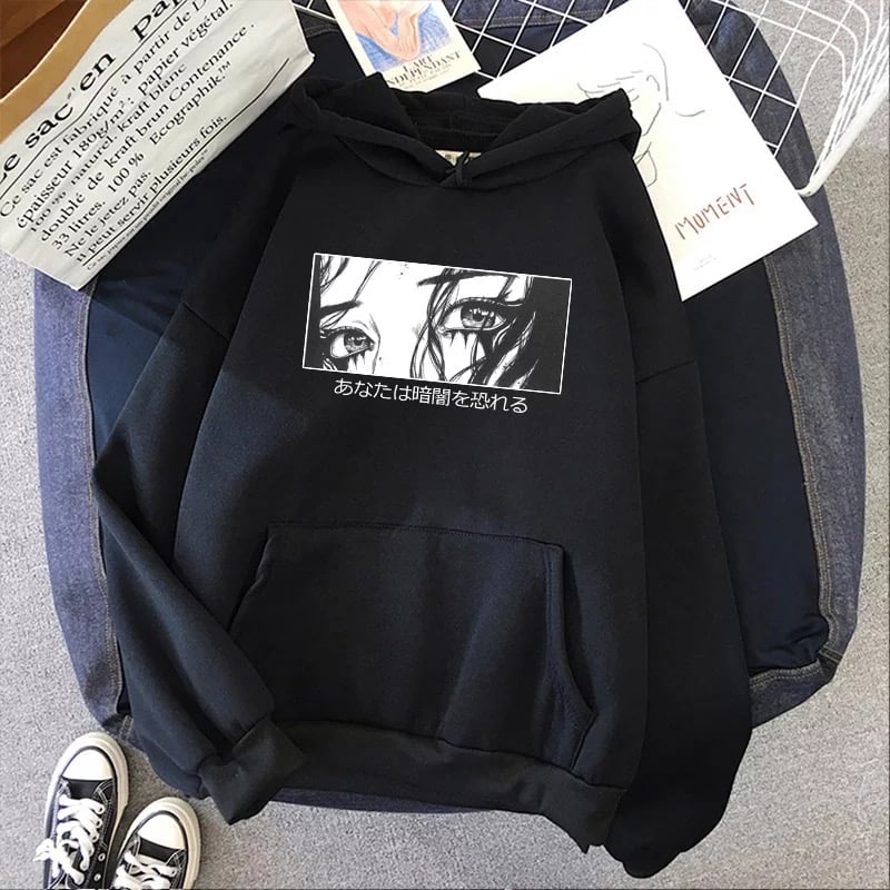 Cute Japanese Horror Punk Goth Cartoon Print Casual Sweatshirt Hoodie Pullover E-Girl Kawaii Korean Japanese Harajuku Retro Streetwear Aesthetic