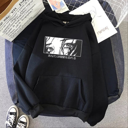 Cute Japanese Horror Punk Goth Cartoon Print Casual Sweatshirt Hoodie Pullover E-Girl Kawaii Korean Japanese Harajuku Retro Streetwear Aesthetic