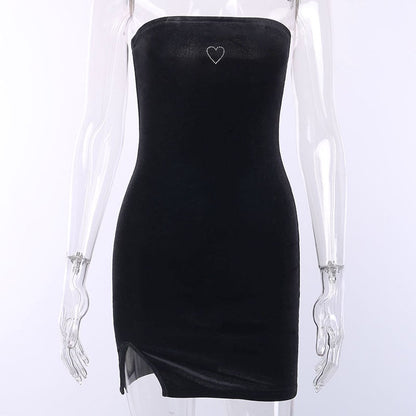 Cute Sexy Heart Love Velvet Mini Split Dress Bodycon Sleeveless Backless Party E-Girl Kawaii Korean Japanese Harajuku Retro Streetwear Fashion