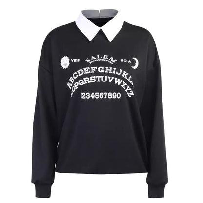 Black Ouija Board Magic Witch Oversized Sweatshirt Sweater Long Sleeve Pullover Jumper Goth Casual E-Girl Kawaii Korean Japanese Harajuku Streetwear