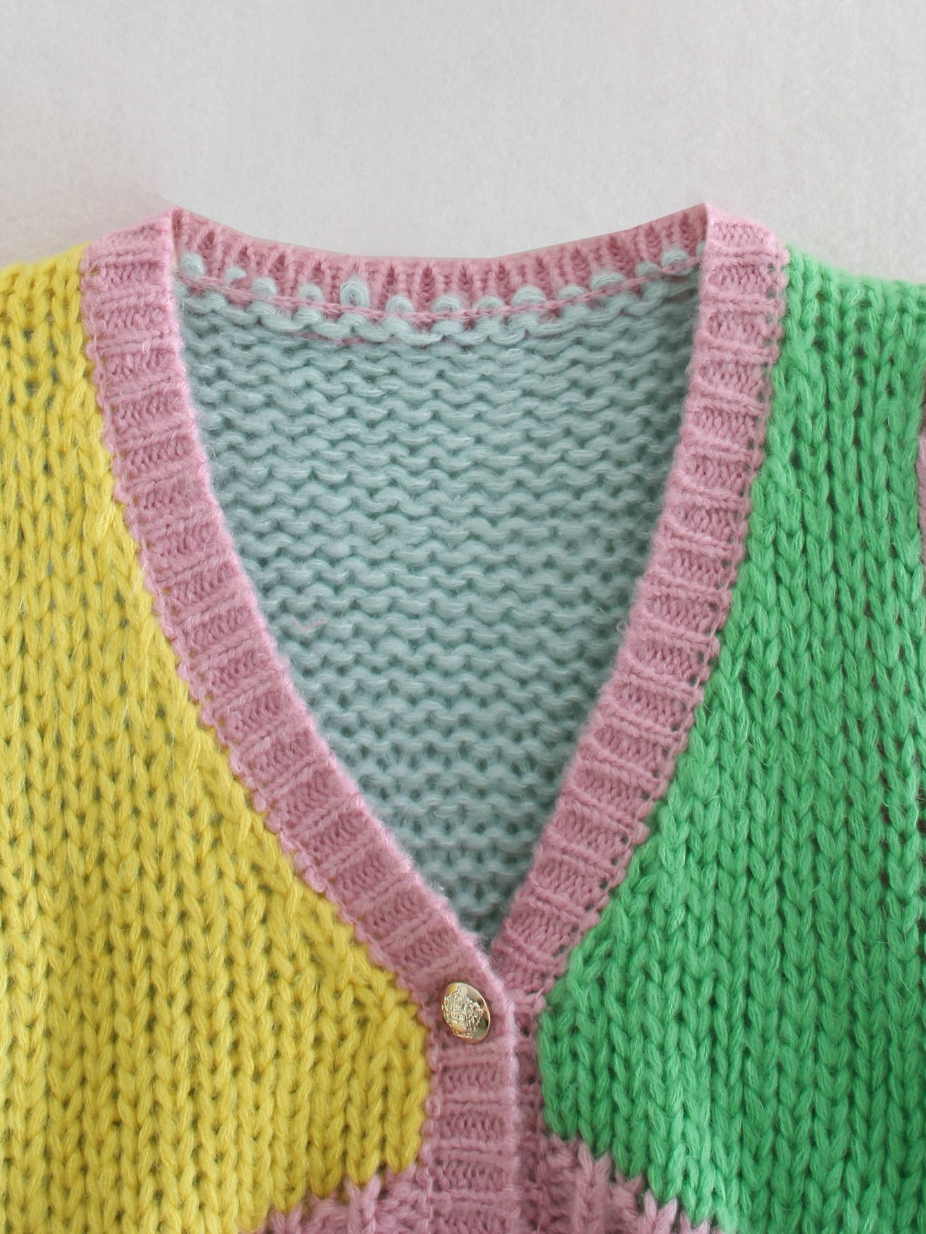 Pastel Crochet V Neck Short Sleeve Shirt