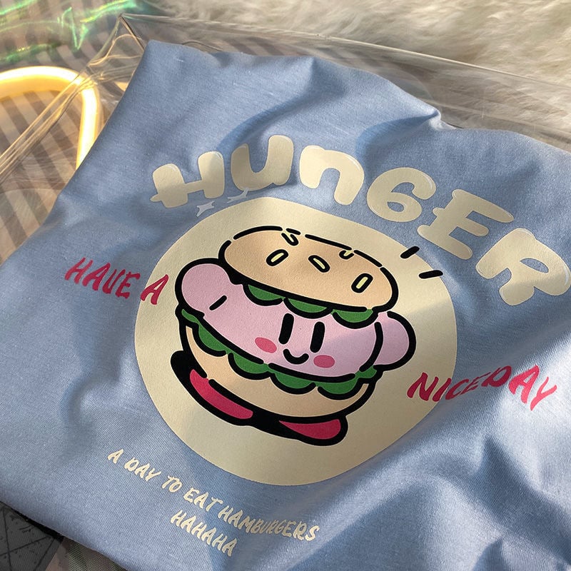 Burger Japanese Anime Print Loose Short Sleeve T-shirt