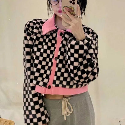 Black & White Checkered Long Sleeve Sweater