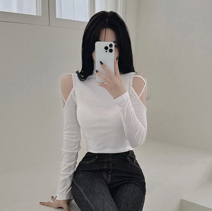 Turtleneck Hollow Out Long Sleeve Crop Top