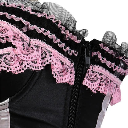 Black & Pink Lace Up Bustier Corset