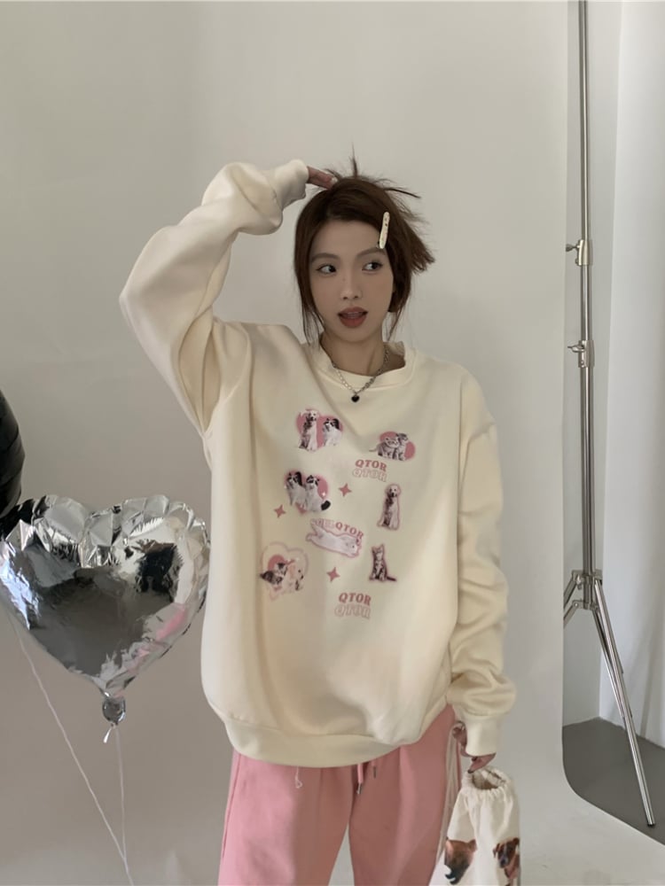 Cat Puppy Print Sweatshirt
