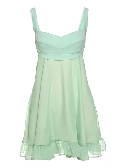Green Backless Ruffle Dress Aesthetic Casual E-Girl Kawaii Korean Japanese Harajuku
