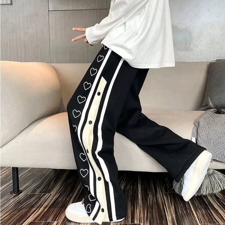 Oversized Heart Loose Split Baggy Trousers