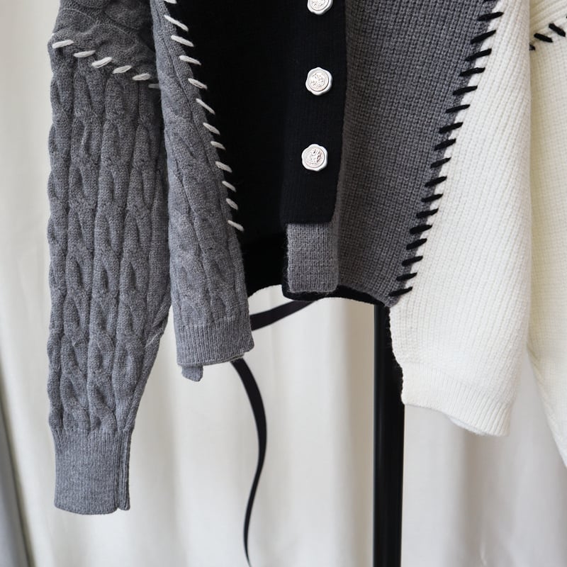 Grey Heart V Neck Patchwork Cardigan
