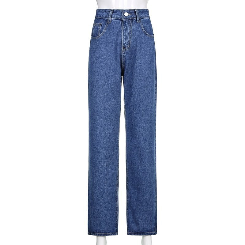 Cute 90s Buttery Print Casual Baggy Straight High Waist Mom Blue Denim Jean Bottom Pant Aesthetic E-Girl Kawaii Korean Japanese Harajuku Streetwear