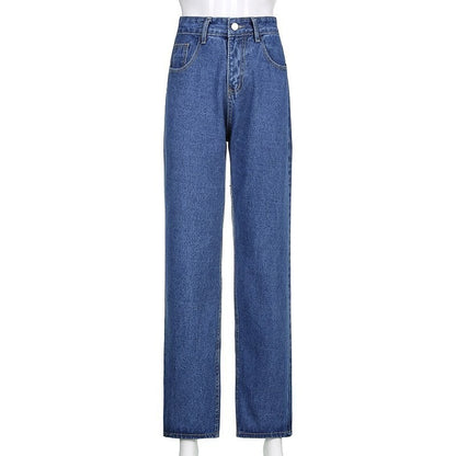 Cute 90s Buttery Print Casual Baggy Straight High Waist Mom Blue Denim Jean Bottom Pant Aesthetic E-Girl Kawaii Korean Japanese Harajuku Streetwear