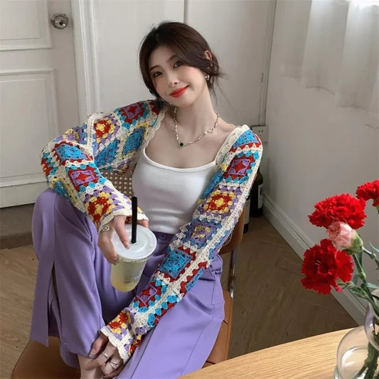 Vintage Colorful Hollow Out Cardigan Sweater