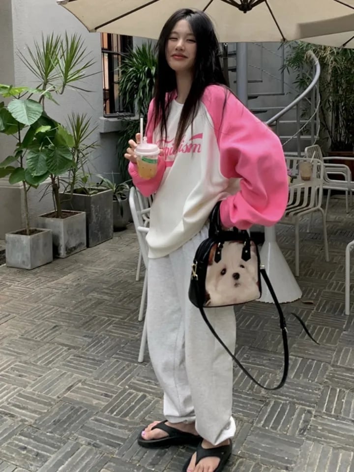 Pink Patchwork Long Sleeve Sweatshirt