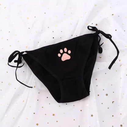 Cute Cat Claw Paw Print Anime Girl Low Waist Cotton Strap Underwear Lingerie Panties Aesthetic Casual Summer E-Girl Kawaii Korean Japanese Harajuku