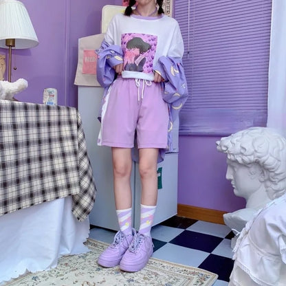 Purple Heart Drawstring Shorts