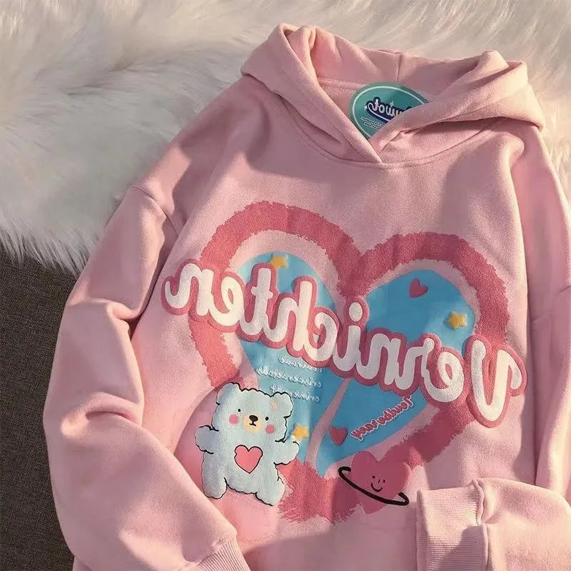 Bear Heart Print Hoodie
