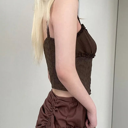 Brown Lace Patchwork Crop Top
