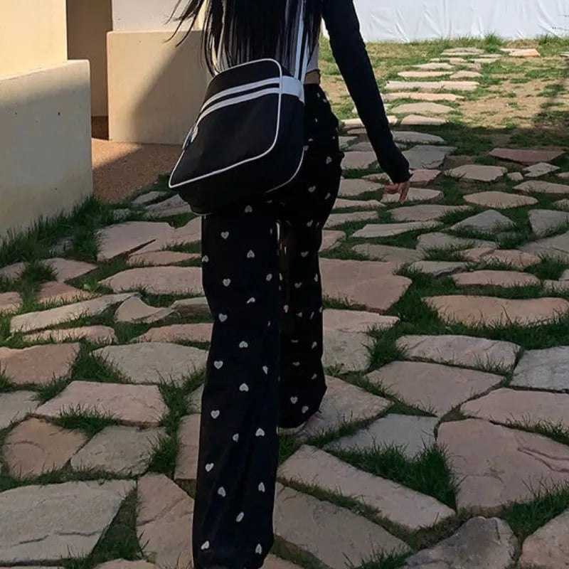 Black Heart Loose High Waist Pants