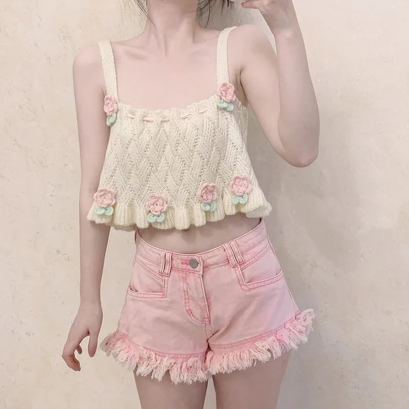 Sweet Floral Knit Vest Tank Top