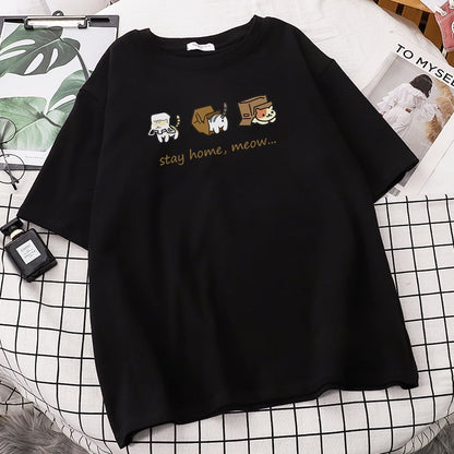 Cat Box Print Short Sleeve T-shirt