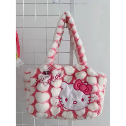 Cute Sweet Pink Kitty Cat Love Heart Plush Shoulder Messenger Bag Purse Aesthetic Casual Summer E-Girl Kawaii Korean Japanese Harajuku
