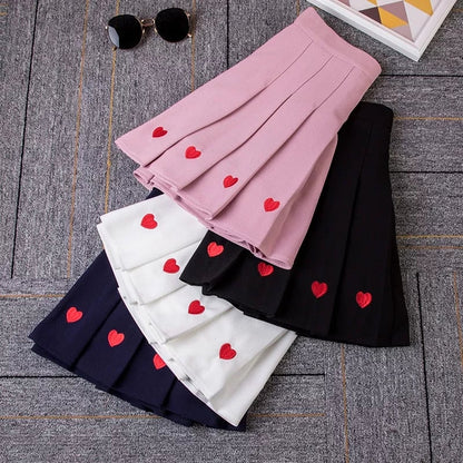 Cute Love Heart Pleated High Waist A-line Mini Skirt Summer Aesthetic Casual E-Girl Kawaii Korean Japanese Harajuku