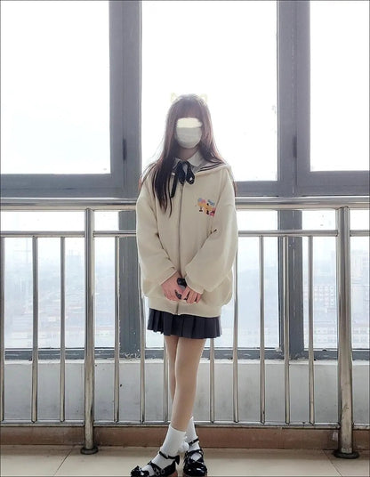 Kawaii Sailor Collar Zip Up Hoodie