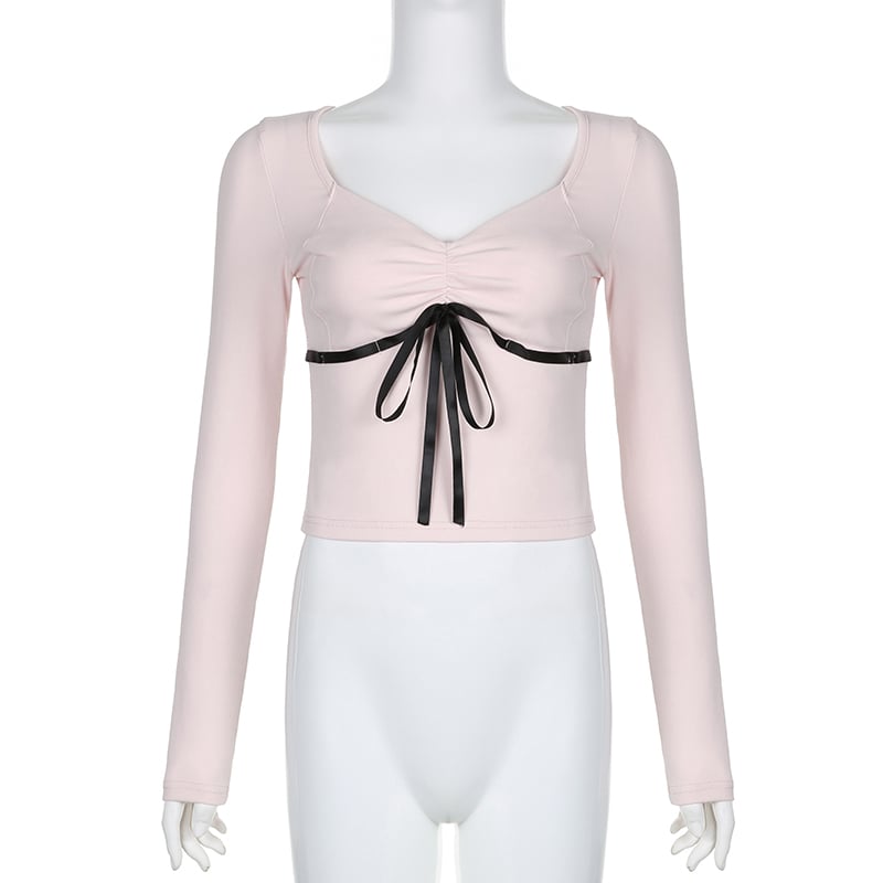 Bandage Bow Square Collar Crop Top