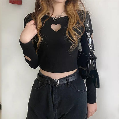 Black Heart Hollow Out Long Sleeve Shirt
