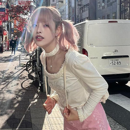 White Heart Fairy Print Long Sleeve Shirt