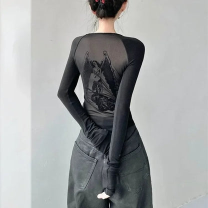 Black Angel Mesh Long Sleeve Shirt
