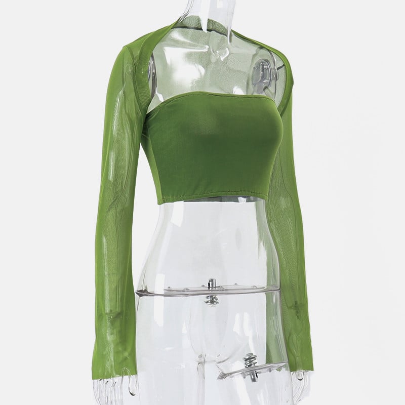 Green Mesh Flare Shawl + Tude Top