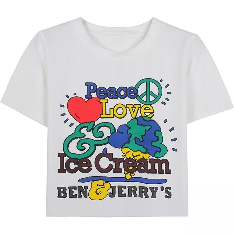 Cute Vintage White Peace Hippy Graphic Short Sleeve T-shirt Crop Top Summer Aesthetic Casual E-Girl Kawaii Korean Japanese Harajuku