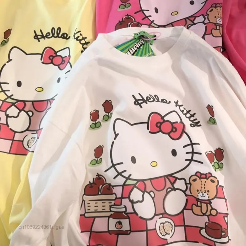 Cat Japanese Anime Print Long Sleeve Shirt