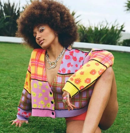 Funky Colorful Pattern Sweater Cardigan