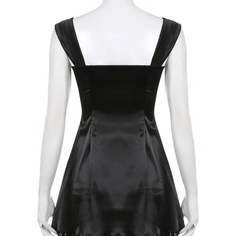 Black 2 Layer Square Neck Collar A-Line Dress