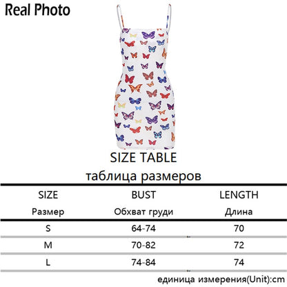 Cute Colorful Rainbow Butterfly Spaghetti Strap Bodycon Mini Dress Party E-Girl Kawaii Korean Japanese Harajuku Chinese Retro Streetwear Aesthetic
