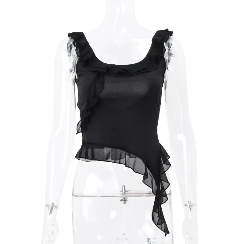 Pink Ruffle Irregular Crop Top