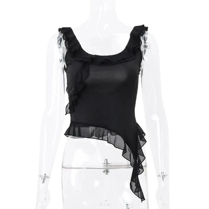 Pink Ruffle Irregular Crop Top