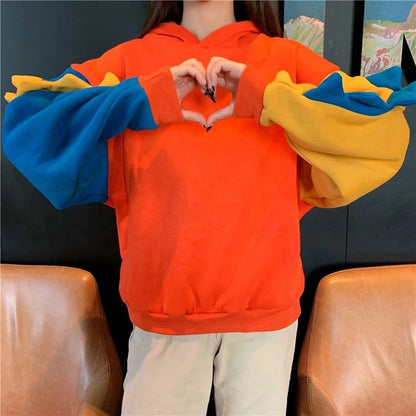 Dinosaur Colourful Cartoon Casual Loose Oversized Hoodie Sweater Sweatshirt Long Sleeve Pullover E-Girl Kawaii Korean Japanese Harajuku Streetwear