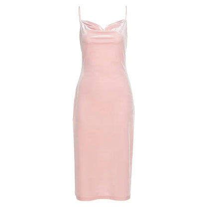 Pink Satin Low Cut Halter Maxi Dress