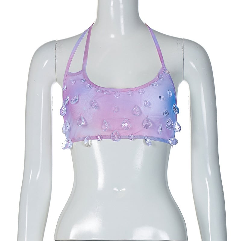 Droplet Crystal Transparent Halter Top