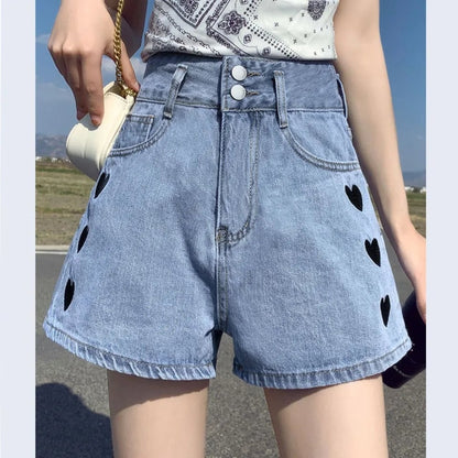 Heart Embroidery Denim Shorts